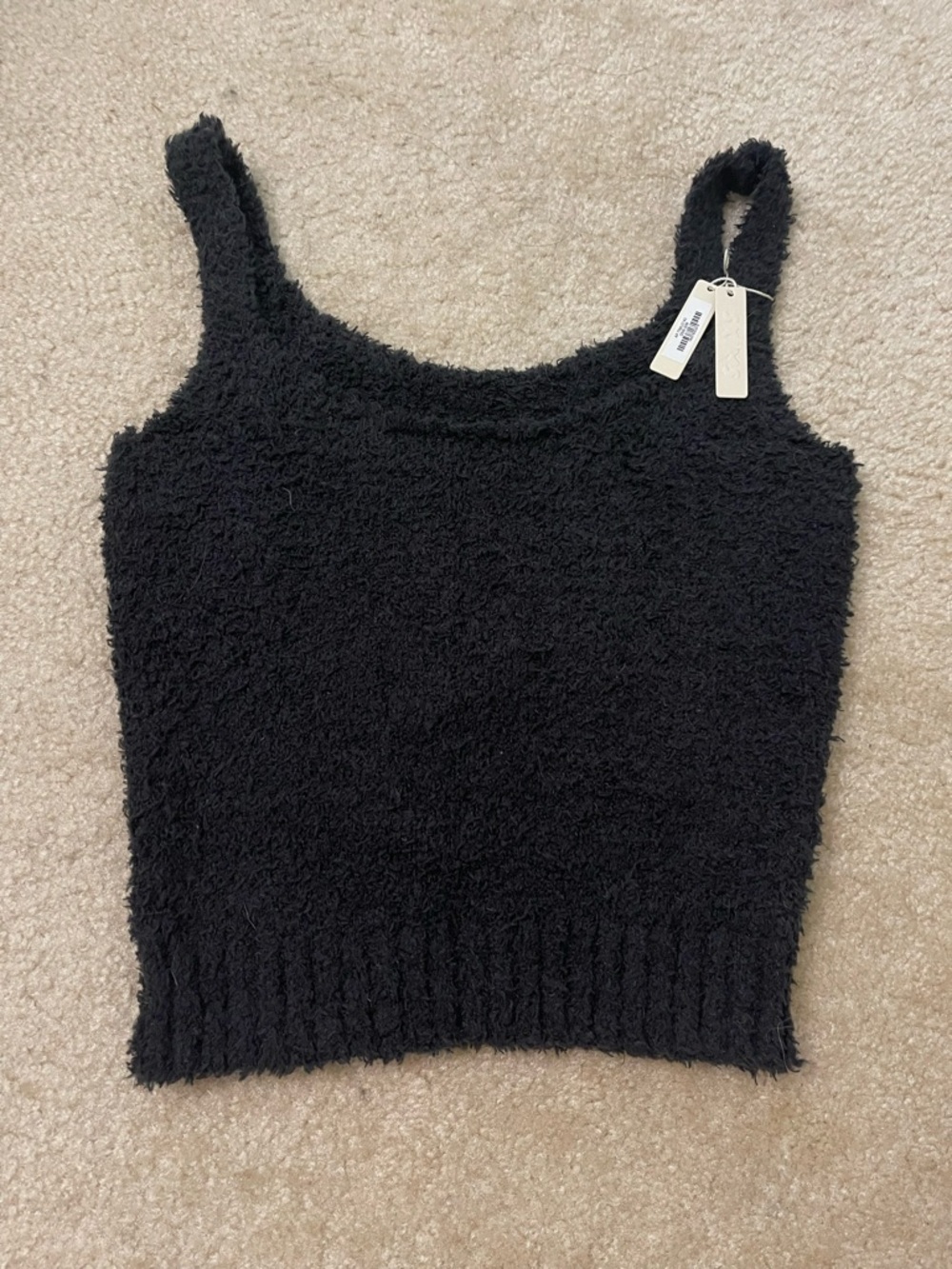 Skims Cozy Black Fuzzy Tank Top
